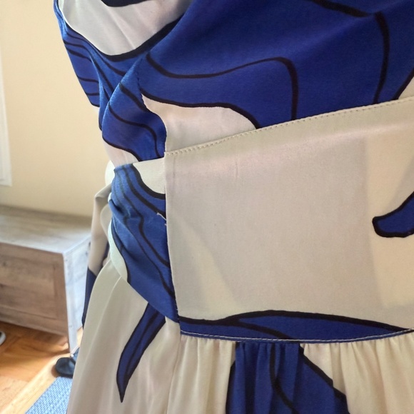 Dea Kudibal Alondradea Blue White Black Silk Satin Women's Fitted Midi Dress - Picture 11 of 17